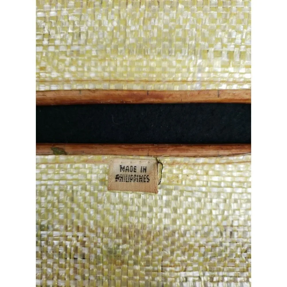 Boho Vintage 70s Wicker Rattan Wood Tissue Holder Box Flowers Cottagecore Decor
